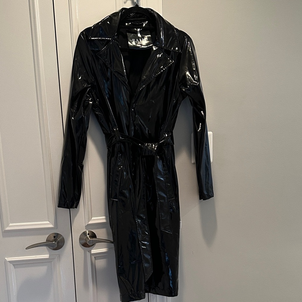 Rains Shiny Black Trench Coat